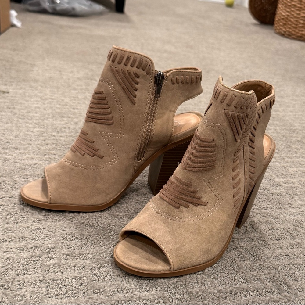 7 Taupe Peep Toe Bootie